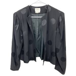 Vtg Raul Blanco 100% Silk Black on Black Polka Dot Print Blazer Jacket Size 14